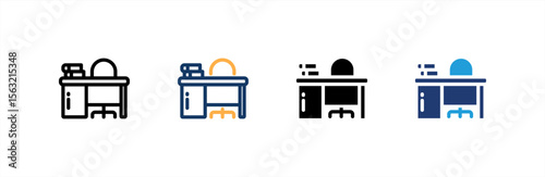Desk icon set multiple style collection. Vector illustration.