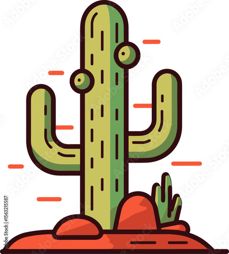 Desert Cactus Plant in Arid Landscape - Graphic Illustration