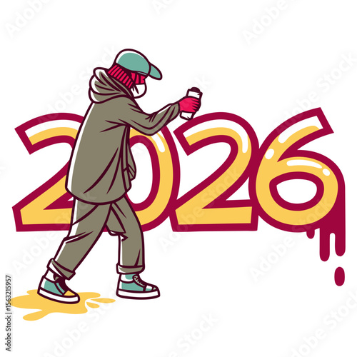 Graffiti artist creating year twenty six artwork spray paint
