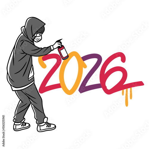 Person spraying colorful numbers on white background
