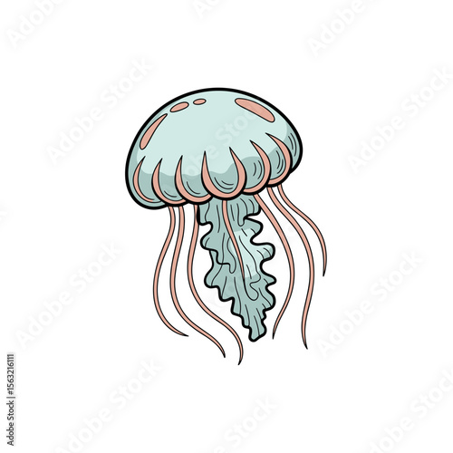 Cartoon jellyfish in pastel colors on a white background