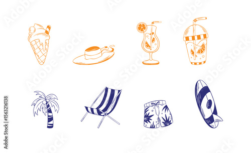 Vibrant Summer Holiday Icons: Beach, Sun & Vacation Elements
