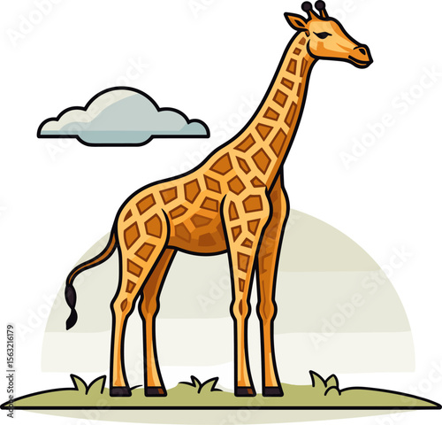 Cartoon Giraffe Standing Tall in the African Savanna Landscape