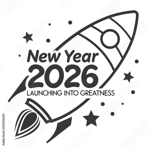 Rocket launch new year celebration typography