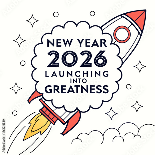 Rocket Launching Into Greatness New Year typography