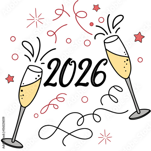 Champagne glasses clinking celebrating new year celebration