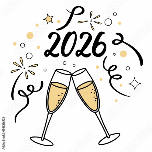 Champagne glasses clinking celebrating new year celebration