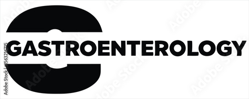 Bold black text spelling gastroenterology with a stylized circular graphic element on a clean white background. Ideal for use in hospital signage, healthcare apps, patient information systems