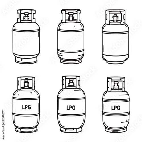 Line art vector illustration of LPG gas cylinders and valves