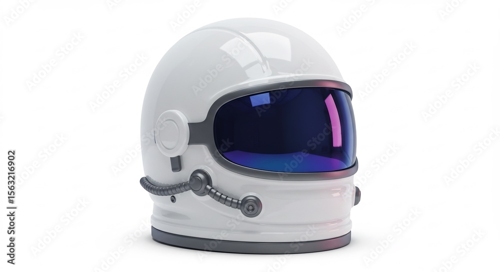 Fototapeta premium 白い宇宙飛行士ヘルメット 光沢輝く 未来へ出発. AI Generated
