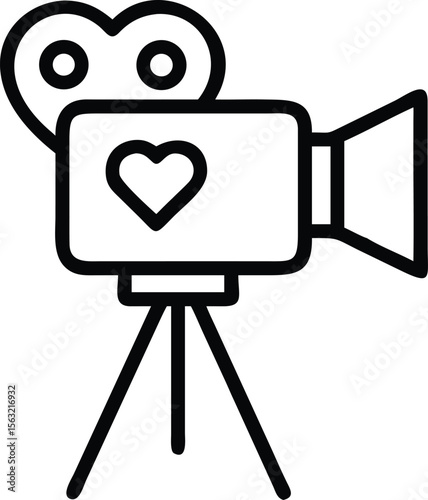 Love story filming concept with classic movie camera line icon illustration