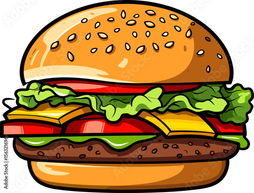 Delicious Burger with Fresh Ingredients - Food Illustration