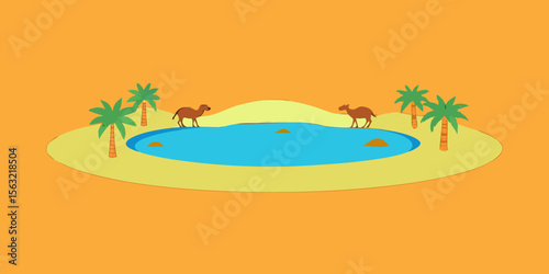 Serene Oasis Camels by a Desert Waterhole