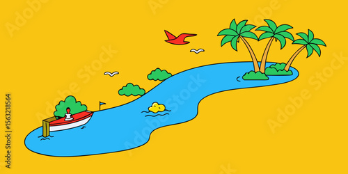 Serene Tropical Escape Boat on a Lagoon with Palm Trees