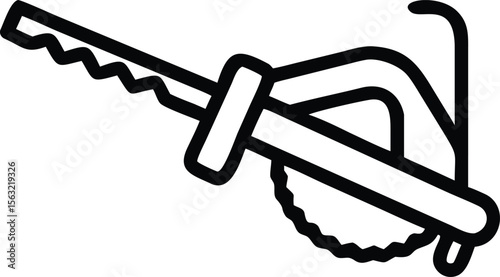 Minimal line art illustration of a hand saw with handle