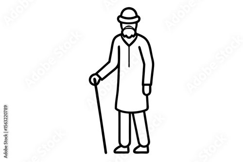 Elderly Man Holding Cane silhouette vector illustration