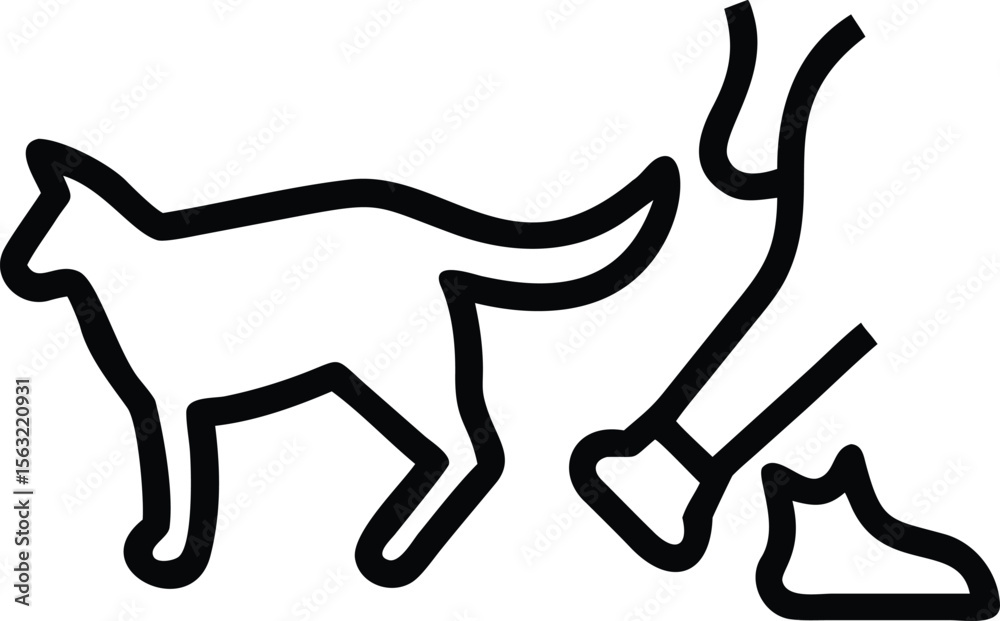 Fototapeta premium Minimalist line art of dog with human legs and shoe outline