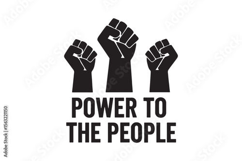 power to the people silhouette vector art illustration on white background
