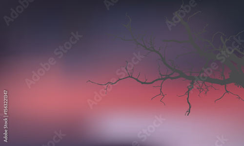 abstract landscape background with tree branch. plant shadows isolated on blue pink gradient background. plant branch shade, foliage decoration. Design element for print, wallpaper, wall, business