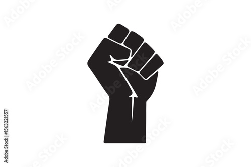 raised fist silhouette vector art illustration on white background