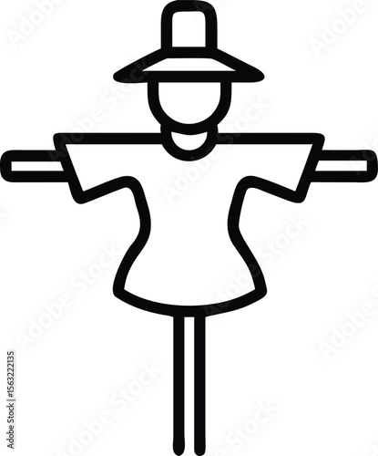 Minimalist scarecrow illustration with simple line art design and farm theme