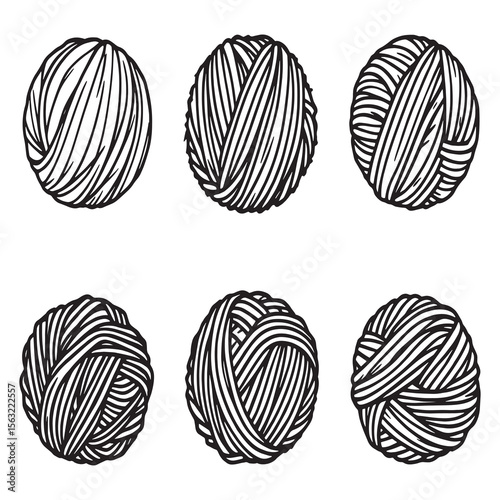 minimalist line art cotton yarn skein natural fiber textile thread vector
