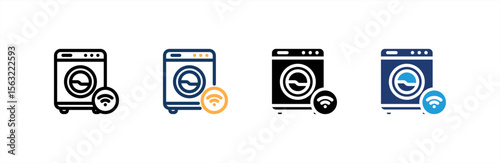 Smart Washing Machine icon set multiple style collection. Vector illustration.