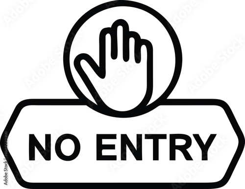 No entry sign illustration with hand stop symbol and text