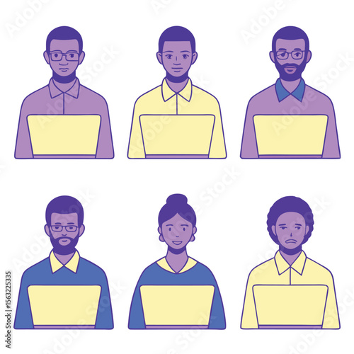 Diverse team working on laptops online collaboration