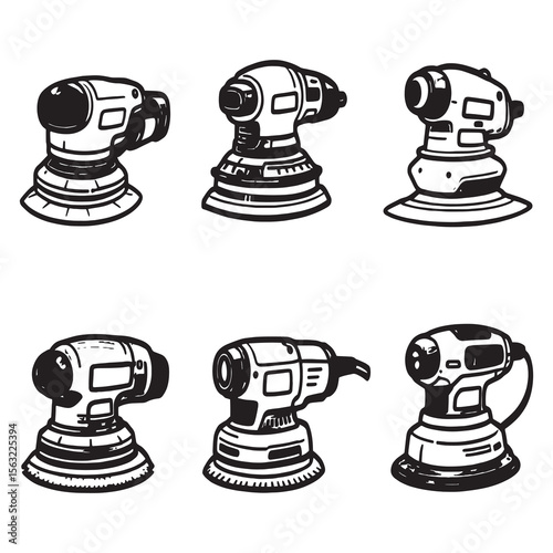 Minimalist orbital sander tool line drawing vector