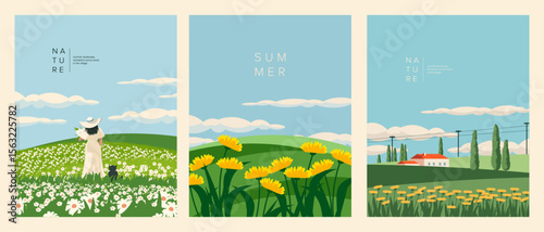 Set of summer postcards nature, banners, posters