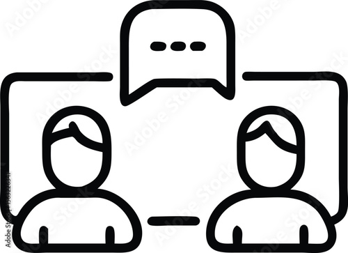 Online meeting icon of people connected by line with chat bubble
