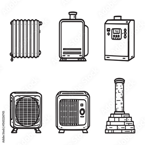 minimalist vector line drawing of central heating equipment