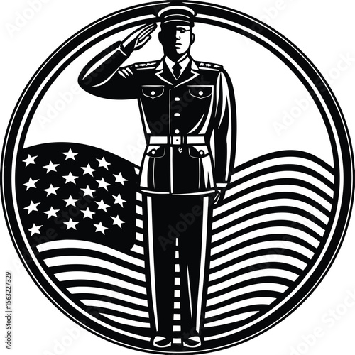 Army Soldier Saluting Set Of Silhouette vector ,American Army man, unity, stand, pose, figure, art, graphic