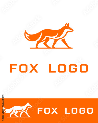 A sleek, minimalist fox logo design featuring a stylized walking fox