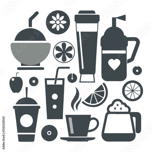 Refreshing Drink Icons Smoothies, Juices, and More