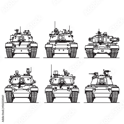 Modern Abrams tank vector line drawing military vehicle artwork