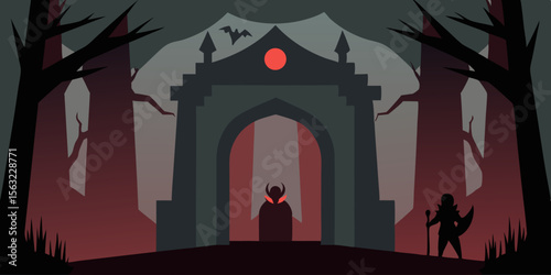 Ancient Forest Gate Guarded By Shadowy Figures