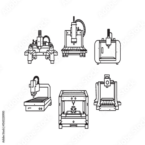 Modern CNC machining process in vector line drawing