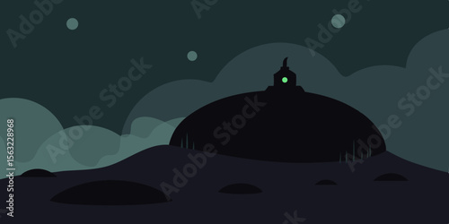 Cratered Hilltop Covered In Thick Black Fog