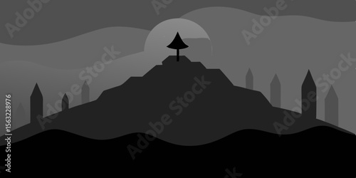 Cratered Hilltop Covered In Thick Black Fog