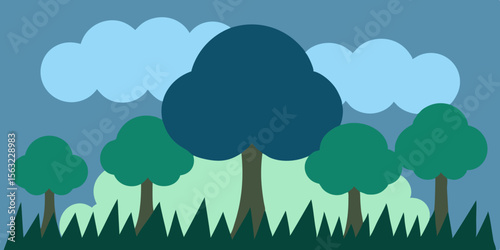 Cartoon Thick Fog Swallowing Forest Trees
