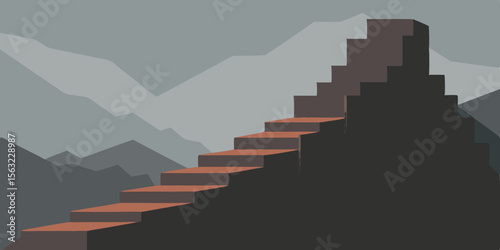 Crumbling Stairs Carved Into Misty Mountainside