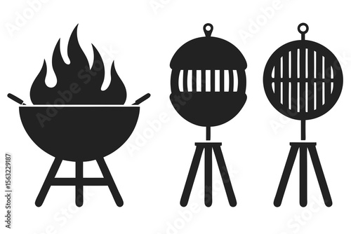 set of Grill silhouette vector illustration