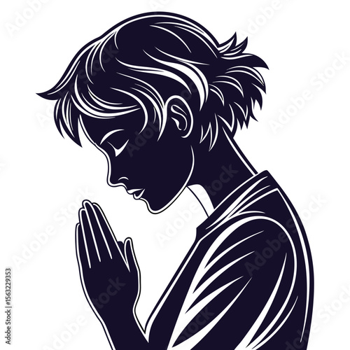 Young person praying silhouette peaceful meditation faith