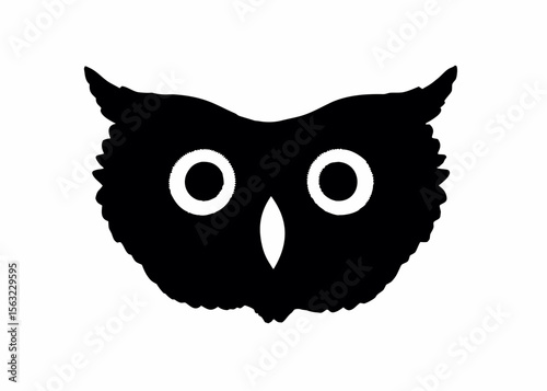 Silhouette of an owl's head with large round eyes and pointy ears against a white background design created with generated ai