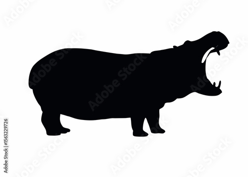 Silhouette of a hippopotamus with its mouth open showing its teeth on a white background image view created with generated ai