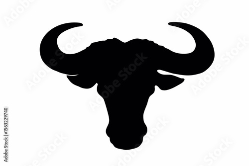 Silhouette of a cape buffalo head with large horns on a white background in a vector format created with generated ai