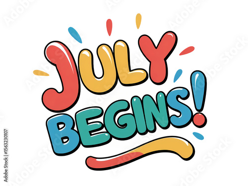 July Begins Fun Cartoon Lettering with Splash Effects