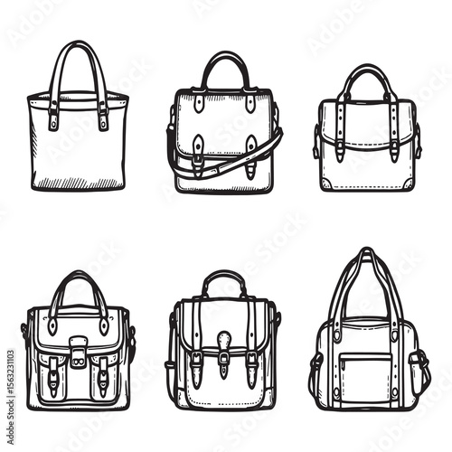 Modern line art vector of various leather bags styles